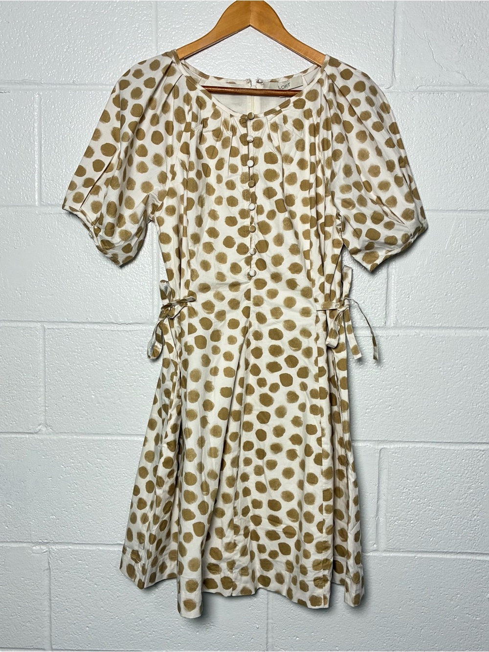 LOFT polka dot button front tie side cotton dress